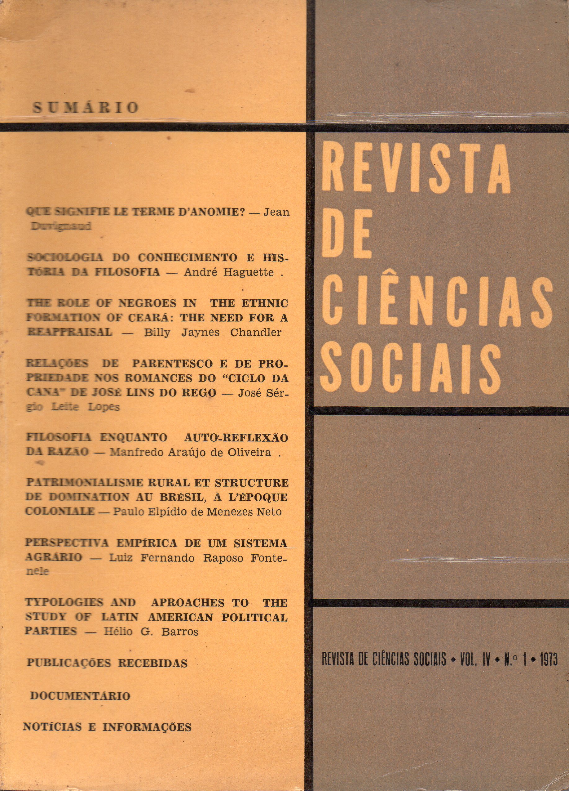 					Visualizar v. 4 n. 1 (1973): Revista de Ciências Sociais
				